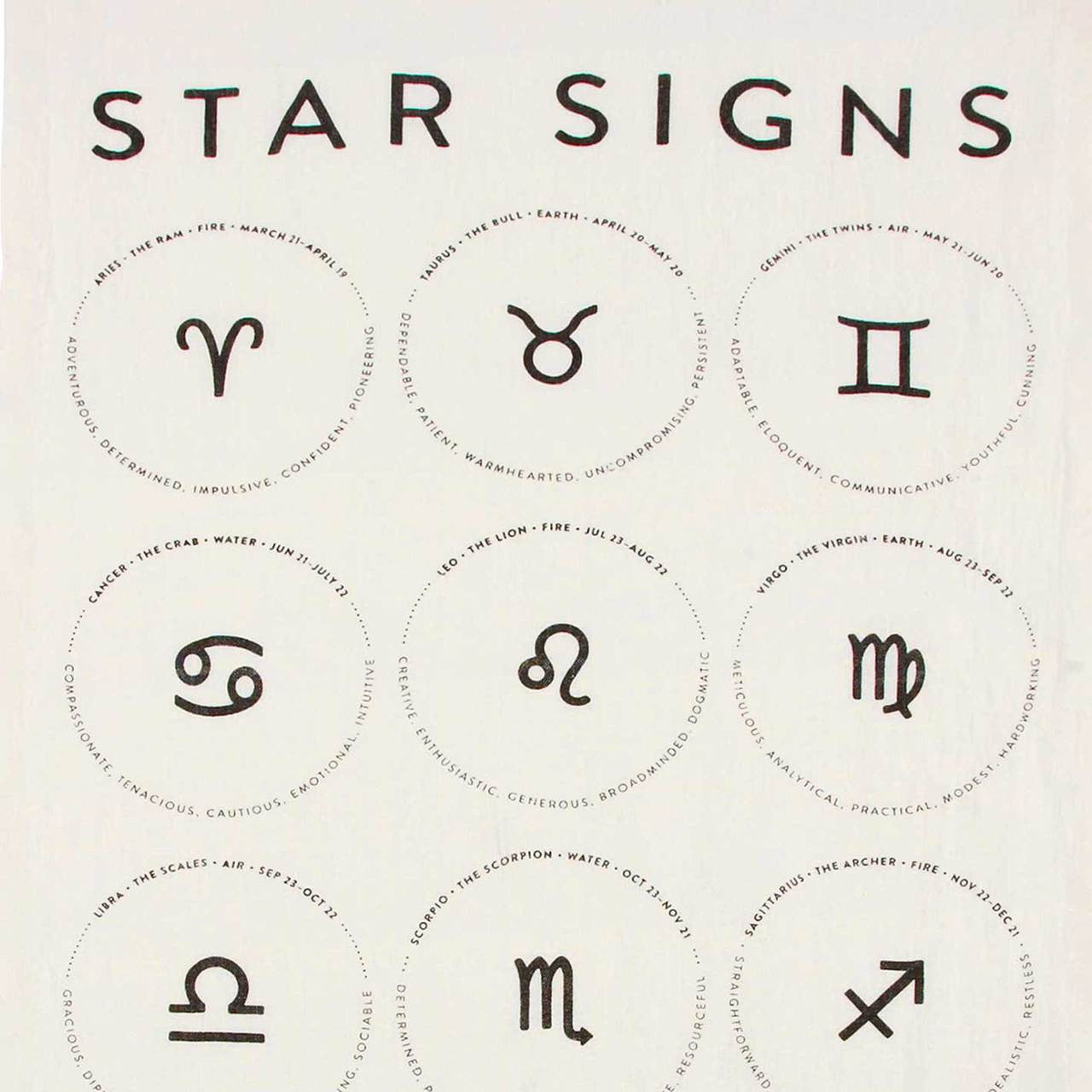 Star Signs Pure Linen Tea Towel