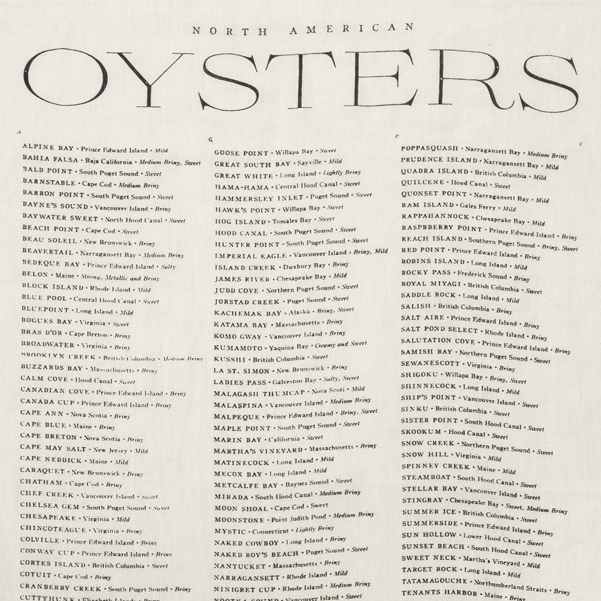 North American Oysters Pure Linen Tea Towel