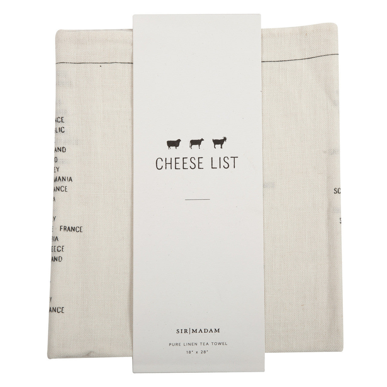 Cheese List Pure Linen Tea Towel