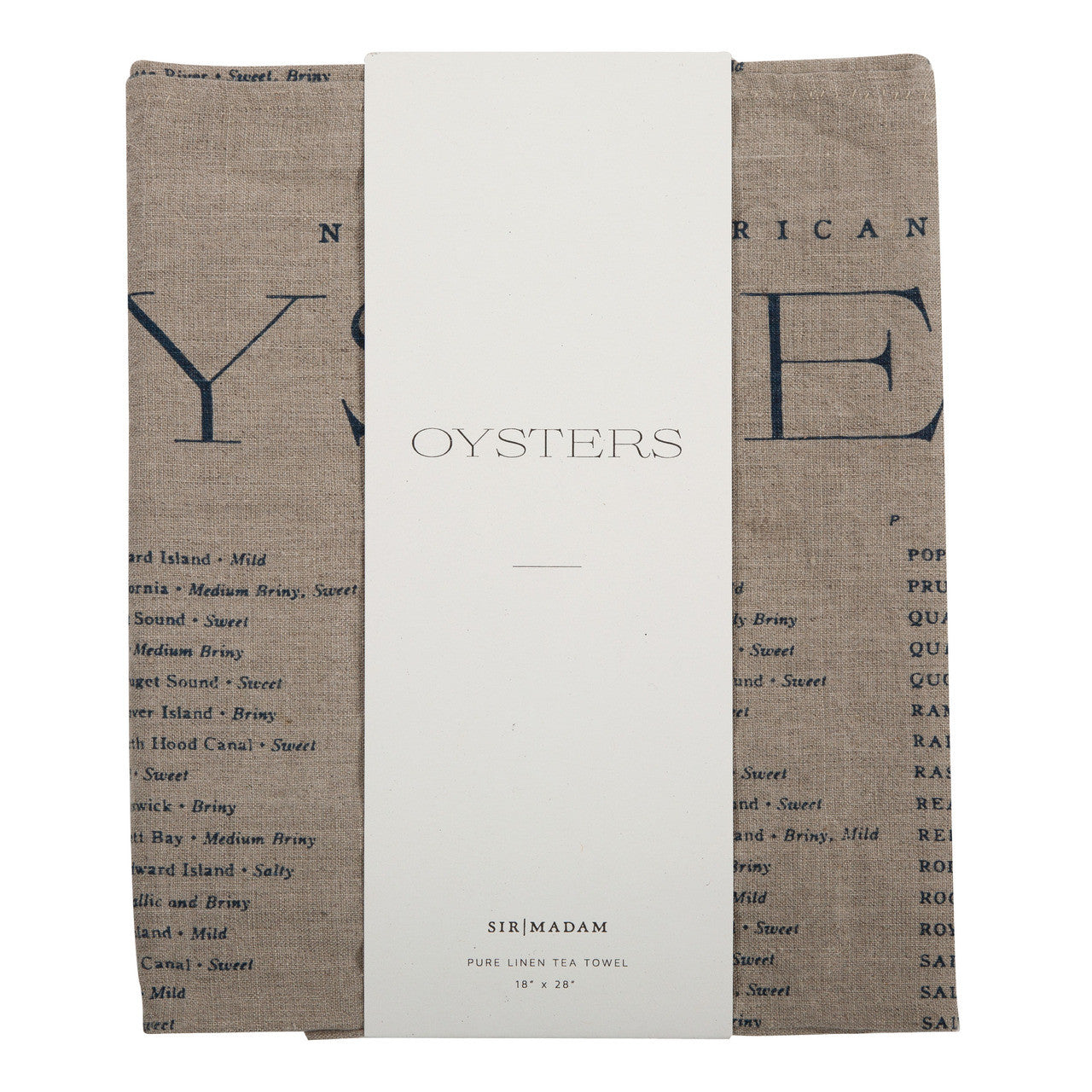 North American Oysters Pure Linen Tea Towel, Natural
