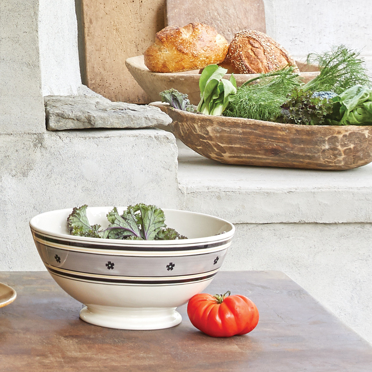 HAND-PAINTED SERVING BOWL, GRAY