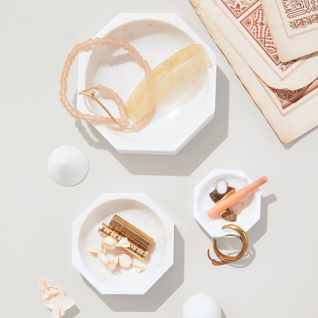 MARBLE MODERNIST OCTANGULAR BOWL, MEDIUM