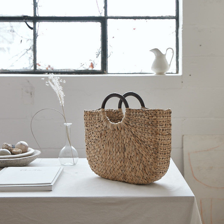 Large Demilune Basket Tote, Oxblood