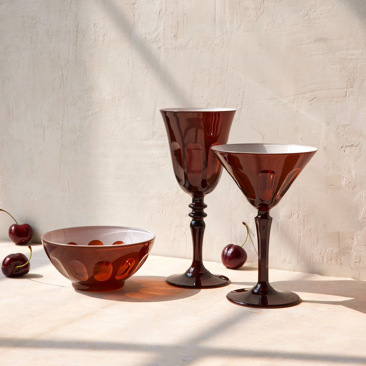 Rialto Glass Martini Set/2, Oxblood