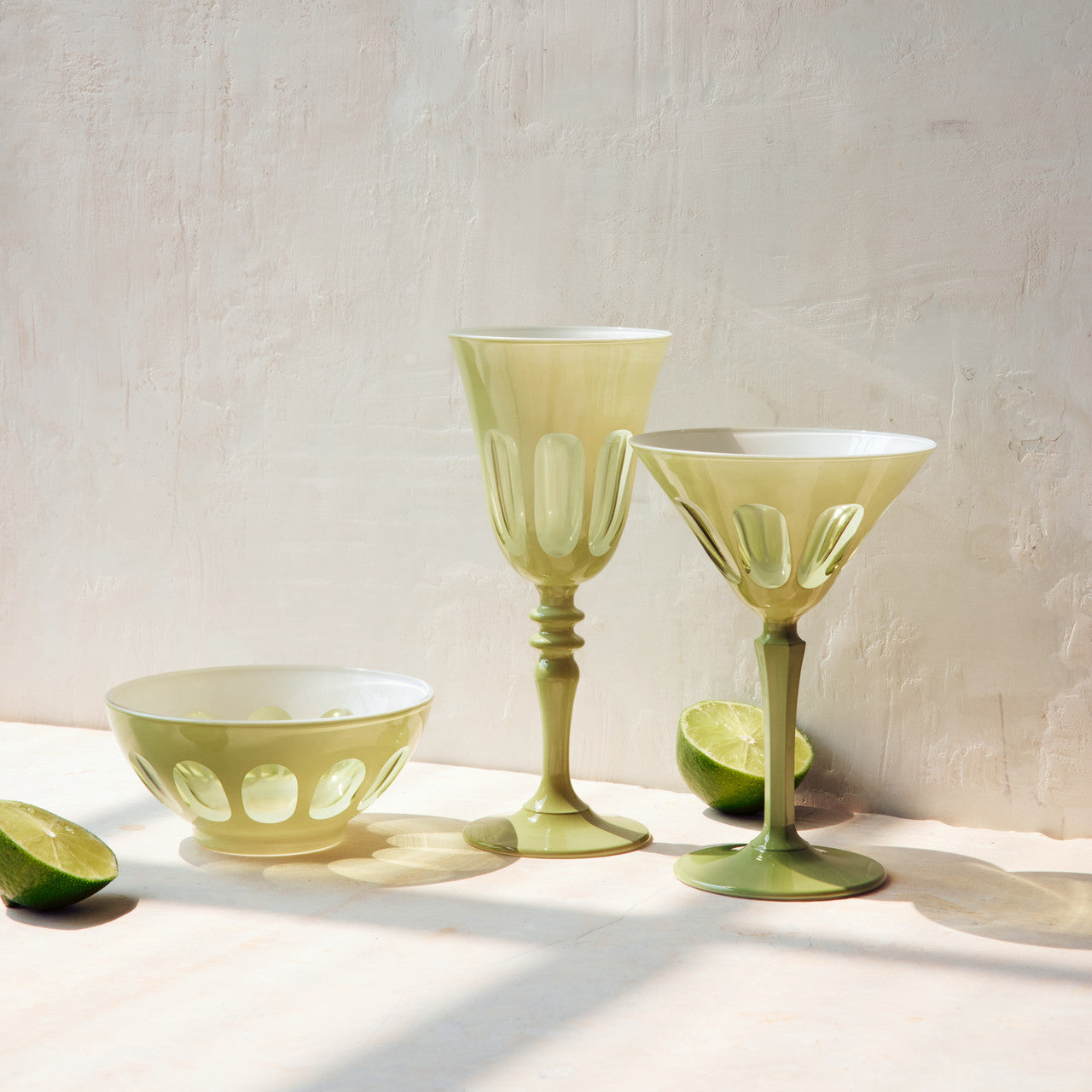 Rialto Glass Martini Set/2, Pale Sage
