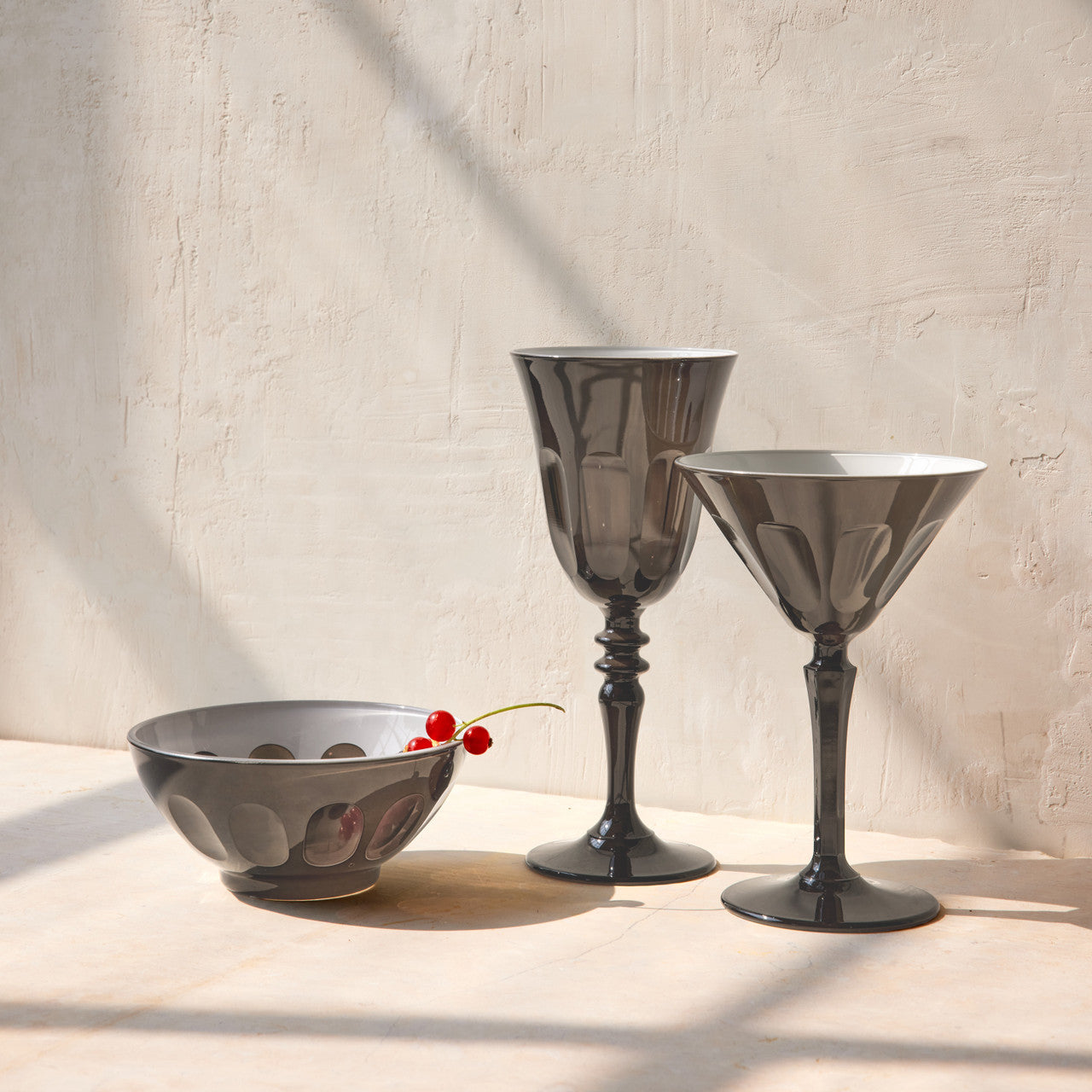 Rialto Glass Wine Set/2, Warm Gray