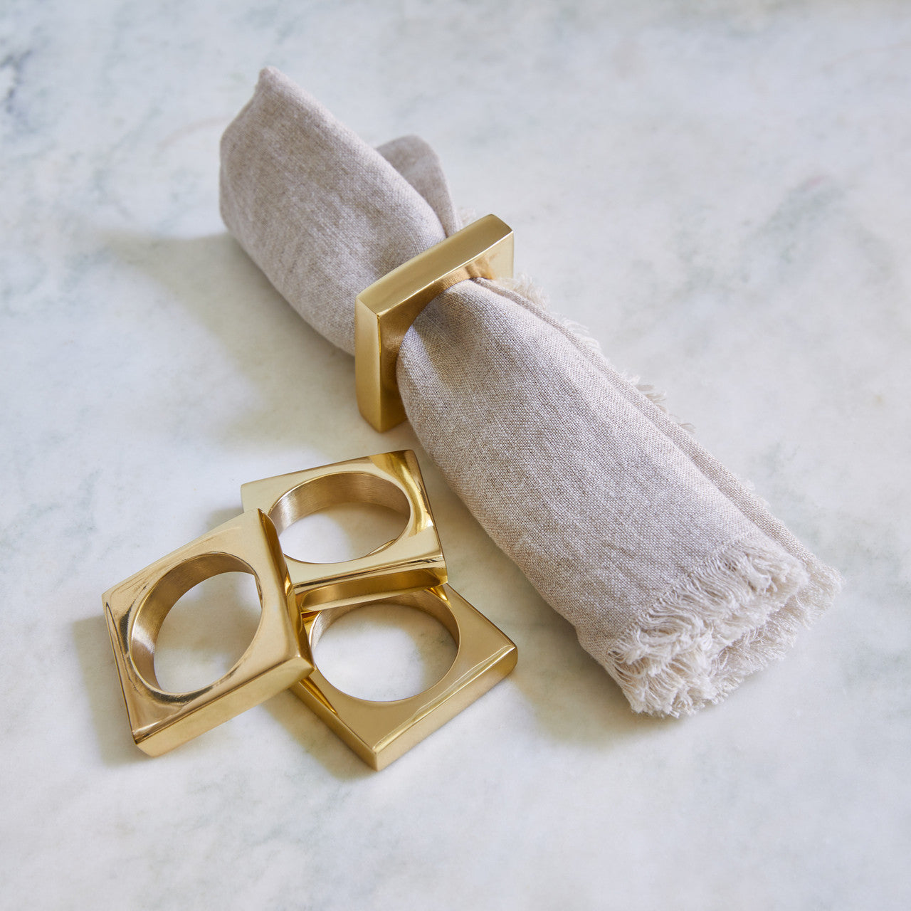 BRASS MODERNIST NAPKIN RINGS, SET OF 2