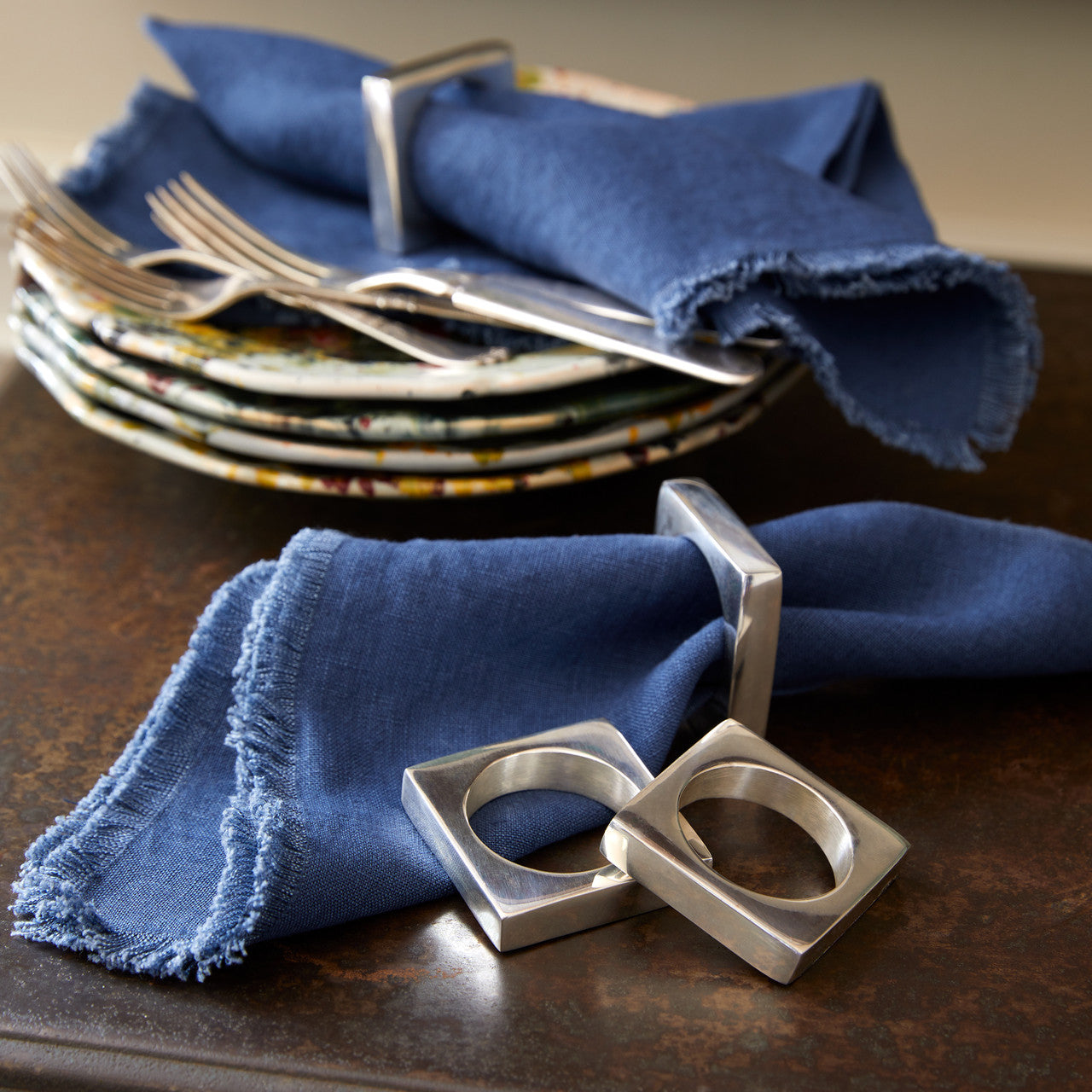 SILVER-PLATED MODERNIST NAPKIN RINGS, SET OF 2