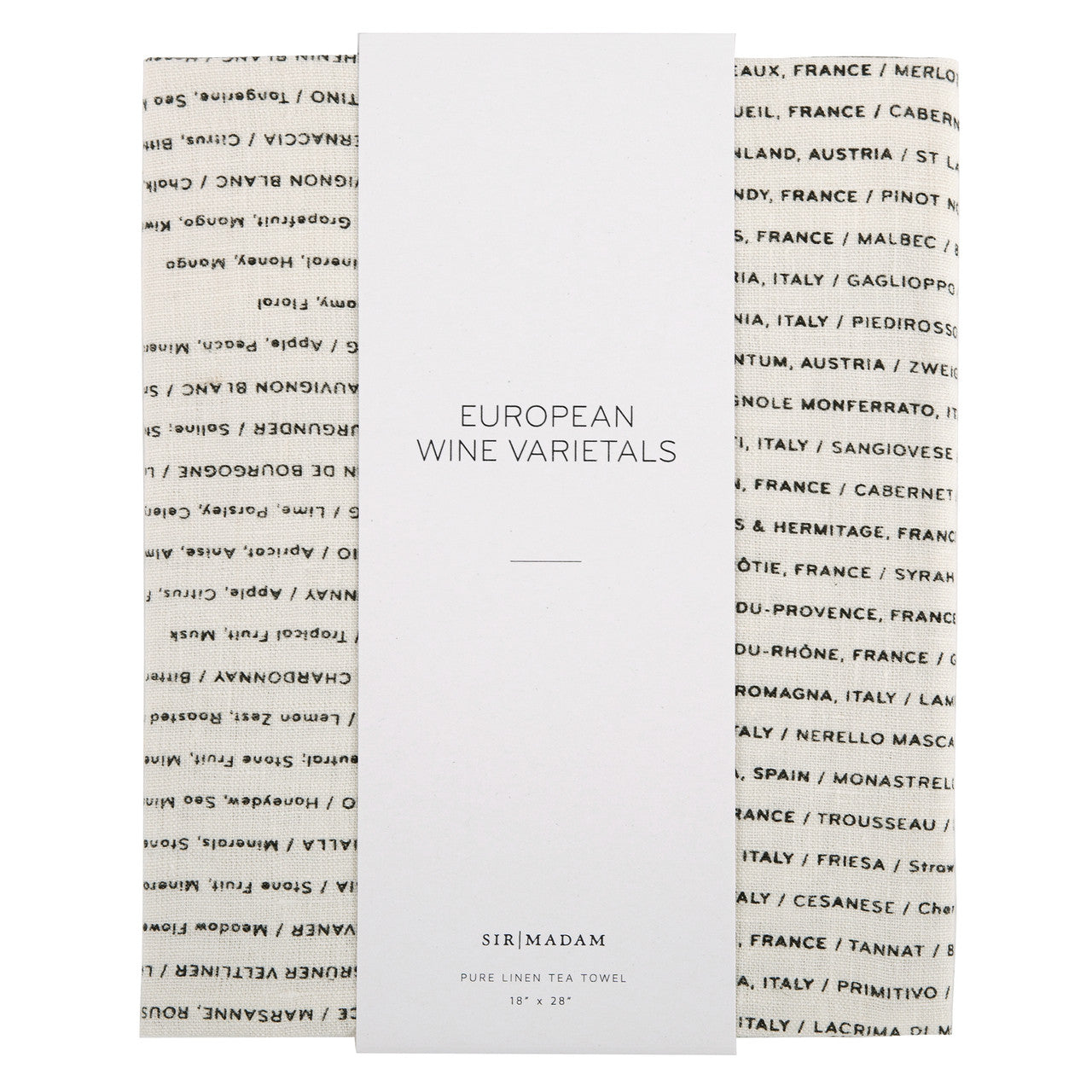 European Wine Varietals Pure Linen Tea Towel