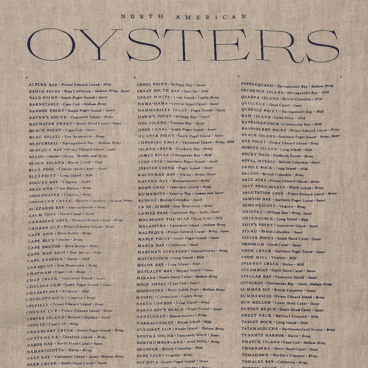 North American Oysters Pure Linen Tea Towel, Natural